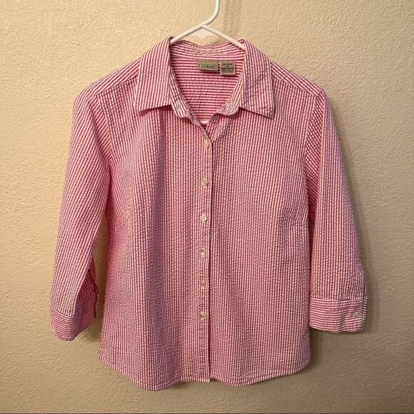 L. L. Bean Long Sleeve Pink Sear Sucker Shirt Size Small - Picture 1 of 3